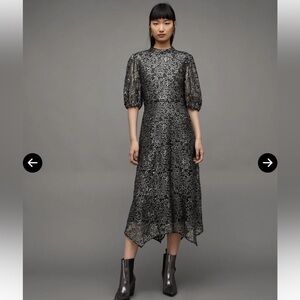 AllSaints Camila Broderie Asymmetric Hem Dress